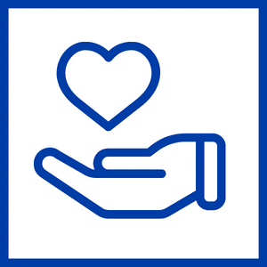 Special Education Group Icon (hand holding heart in blue on white)